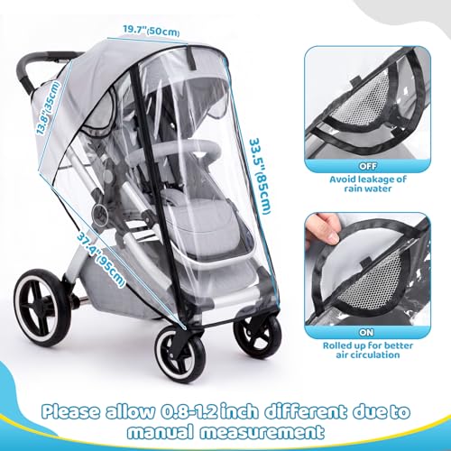 Image of Clear Stroller Rain Cover for Travel Strollers, Waterproof Recessed Zipper Design, Breathable Mesh Vents, Easy Access, Protects from Rain Wind Dust Snow