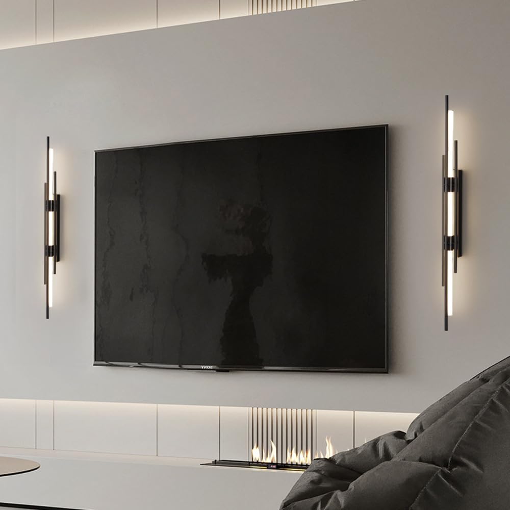 Mid Century LED Linear Bathroom Wall Sconce Modern Home Decoration 39.4" Long Strip Wall Lamp Metal Vintage Industrial Farmhouse Black Wall Mounted Light Tube Bar for Bedroom Porch Door