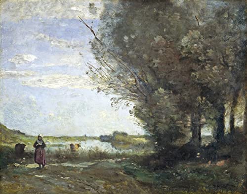 Vue de la rivière par Jean Baptiste Camille Corot - Toile décorative poétique de 60x90cm