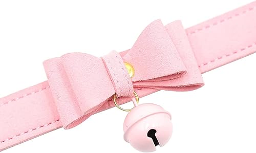 Vista 4 de LEWECEEO PU Leather Bow Collar Necklace Choker with Bell Cat Cosplay Kitty Necklace Choker Collar for Women