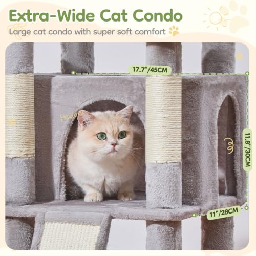 Image of Taoqimiao Sturdy Cat Tree, Cat Tower for Indoor Cats, Extra-Large Platform | 58.7Inch, Widened Cat Condo with Large Scratch Board, Top Perch, 6 Sisal Scratching Posts, Soft Basket, Light Gray, MS045W