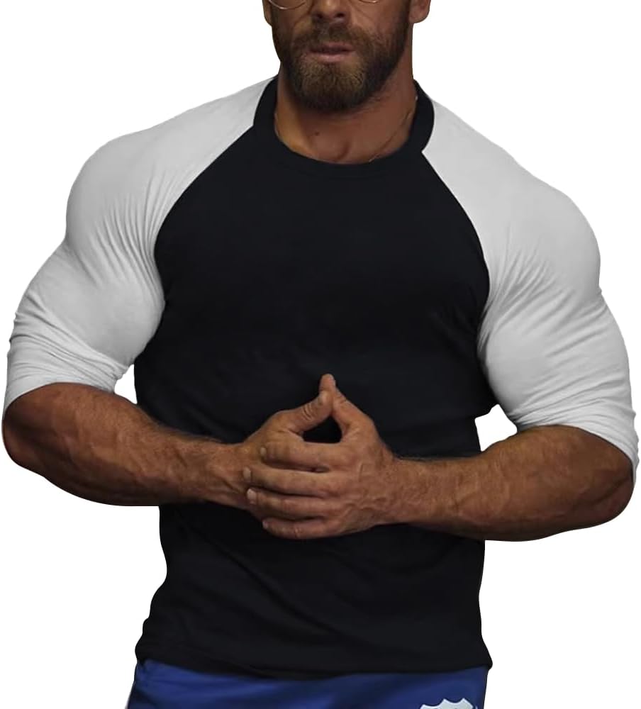 GYMAPE Mens Tapered Henley Shirts with Raglan 3/4 Sleeve