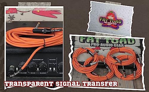 Fat Toad Guitar Cords (4 Pack) Right Angle Instrument Cable 20Ft 1/4 Inch Straight-End Wires For Electric Guitar, Bass, Keyboards & Music Sound Recording Studio | Shielded 20 Awg Patch Conductor #TOP5