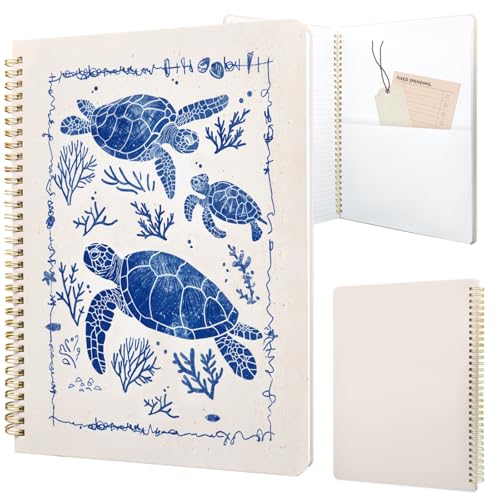 Image of Cute Spiral Notebook 8.5 x 11 lined Journal A4 with Pocket, Turtle | 70 page, Note Book with Pocket, Large, Big, Hard Cover, Aesthetic, Pretty Design, for Women, Girls, Kawaii