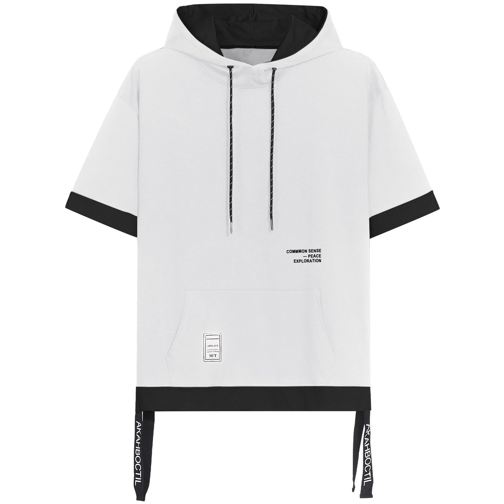 Covisoty Mens Short Sleeve Hoodie Soft Cotton Color Block Moisture Wicking Big Pocket Hip Hop T-Shirt Hoodie Sports