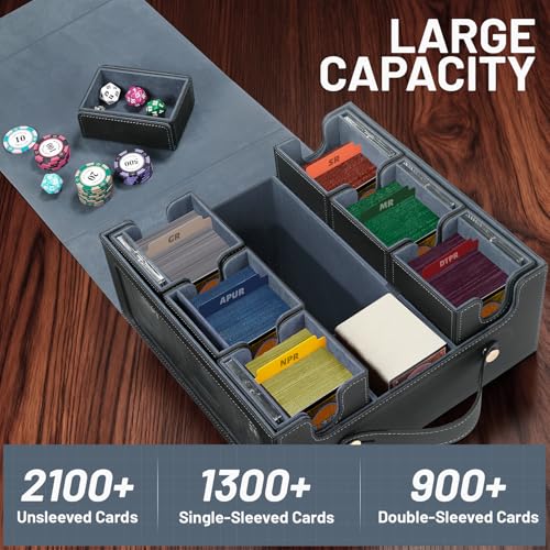STTRBOX Commander Deck Box with Handle, Trading Card Storage Box for MTG&TCG.7 in 1 MTG Deck Box with 6 Toploaders, 6 Stoppers, 10 Colorful Dividers.(Black & Grey, 7 IN 1) - image 3