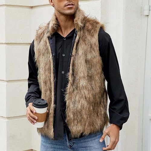Mens Faux Fur Hooded Vests Fashion Fuzzy Sleevless Cardigan Cozy Thermal Sherpa Vest Jacket Plus Size Plush Outerwear4