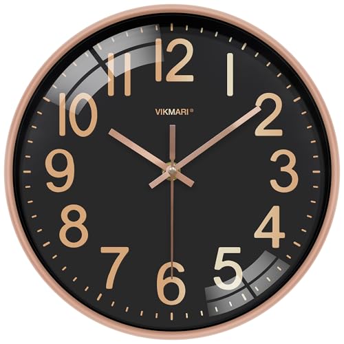 VIKMARI Horloge Murale 30 cm Silencieuse sans Tic-Tac Noir et Doré - À Pile Quartz Pendule Murale pour Salon Bureau Salle à Manger