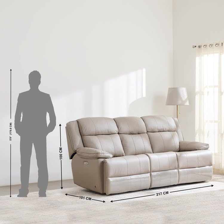 Image of Home Centre | Torino Half Leather 3-Seater Electric Recliner Set | Recliner Sofa for Living Room | Solid Wood | Grey | 2 Year Warranty