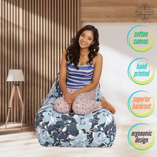 Image of Style Homez Hackey Cotton Canvas Floral Printed Bean Bag XXL Size Filled with Beans Fillers