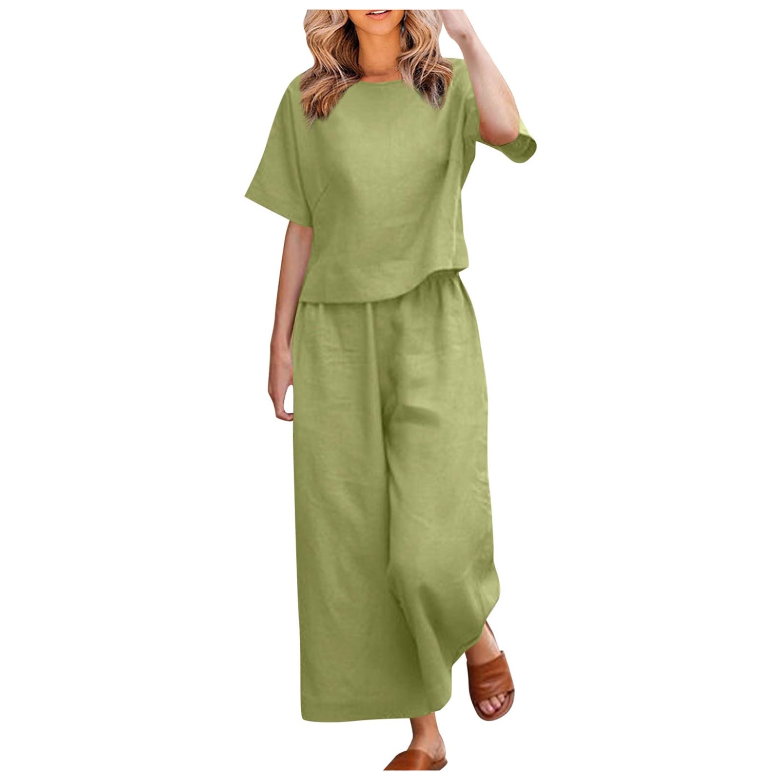 Generic Sudadera Caliente Mujer de 2 piezas para mujer, camisa de manga corta de algodón, pantalones de pierna ancha, pantalón, chándal de dos piezas Leotardos Hombre