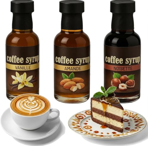 p&e - Coffret Sirops Gourmands pour Café & Pâtisserie - 3 Saveurs Intenses : Vanille, Amande et Noisette - Idéal pour Barista à la Maison, Desserts et Boissons Chaudes (vanille)