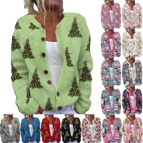 LOPILY Women's Christmas Cardigan with Tree Print Cover
