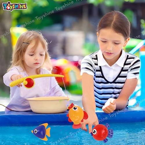 Image of Toyshine Magnetic Fishing Game Set Includes 3 Colorful Magnet Tipped Floating Fishes & Fishing rods with Magnetic Worms as Bait Fun Entertaining Bath Tub Toys for Kids Boys Girls 3 +