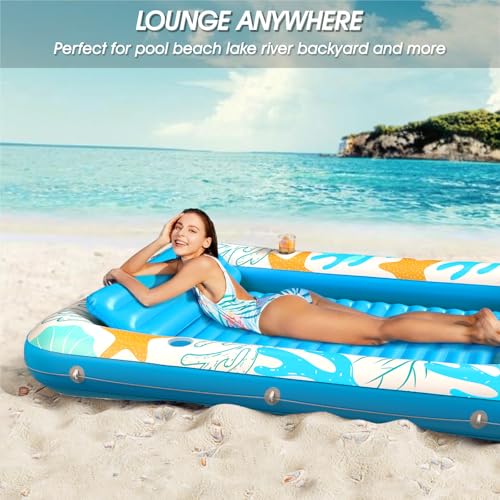 Image of Inflatable Tanning Pool Lounger Float - Jasonwell 4 in 1 Sun Tan Tub Sunbathing Pool Lounge Raft Floatie Toys Water Filled Tanning Bed Mat Pad for Adult Blow Up Kiddie Pools Kids Ball Pit (OA,XL)