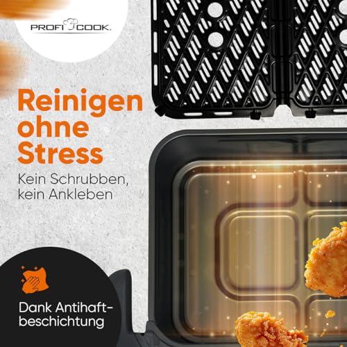 ProfiCook® XXL Heißluftfritteuse | 10L | Öl und Fettfrei | buntes Touch-Display | 2400W Airfryer | Heißluftfritteuse 2 Kammern | 10 Programme | 80-200°C | Heissluftfritteuse | PC FR 1313 H – Bild 4