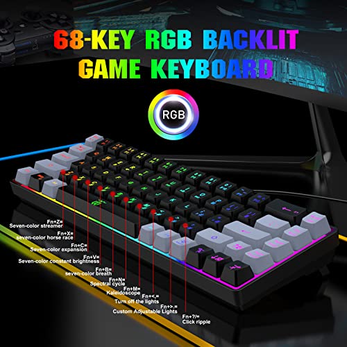 Snpurdiri 60% Membrane Gaming Keyboard, Rgb Compact Mini 68 Keys Keyboard,Portable Mechanical Feeling Small Keyboard For Pc/Mac Gamer (68 Keys,Black-Grey) #TOP6