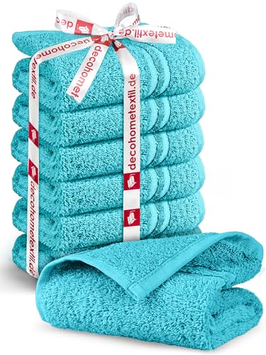 DecoHomeTextil Juego de 6 toallas de invitados, 30 x 50 cm, color turquesa, 100% algodón, de alta calidad, suaves y absorbentes