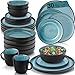 Produktbild SÄNGER Granada | Kombiservice 6 Personen, Teller Set Kaffeebecher Pastaschale 30 tlg Steingut Geschirr Set spülmaschinen- mikrowellen- kratzfest, Geschirrset blau mit schwarzem Rand | VALUE COLLECTION