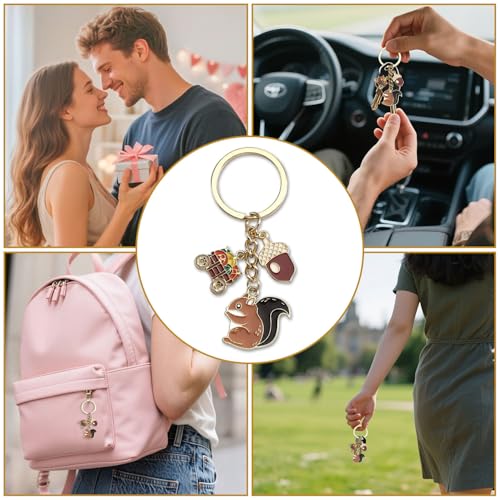 Süßer Schlüsselanhänger Mit Metall-Anhänger in Form Einer Eichel Und Einem Niedlichen Eichhörnchen, Ideal Als Personalisierte Geschenke Für Frauen, Perfekte Für Den Herbst Oder Als Geburtstagsgeschenk