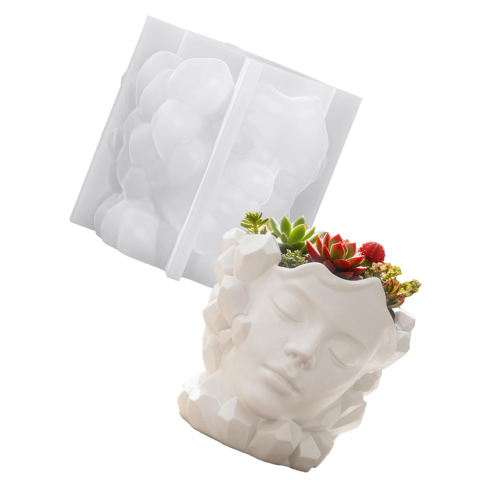 HZBB Famale Face Sculpture Silicone Flowerpot Mold Silicone for Making Cup Soap Home Decoration Mold for Resin Craft