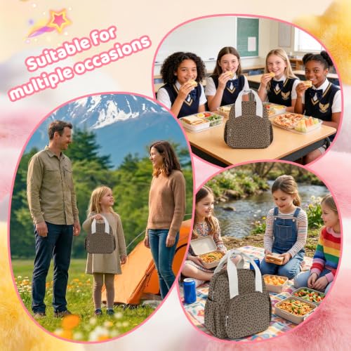 Easozoom Insulated Corduroy Lunch Bag for Teen Girl Kid Women, Large Lunch Box, Reusable Portable Leakproof Lunchbox for School Travel Office Picnic (Flower Brown) — view 6