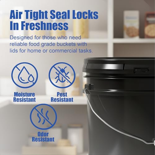 Image of ePackageSupply 5 Gallon Bucket - Food Grade w /Lid BPA-Free, 1 Pack - Black | Airtight Gasketed Tear Strip Lid, Heavy-Duty 90 Mil HDPE Plastic Pail, Bulk Storage, Food Safe Durable Container, Made in USA