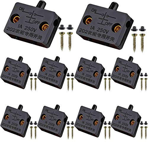 VISSQH 10Pcs Interruptor para Armarios,Empuje de superficie Interruptor de contacto para puerta de mueble Iluminación Interruptor automático 1A 250V la luz de puerta del interruptor del empuje negro