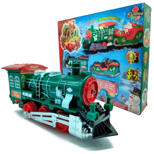 Tradineur - Tren Navideño de Juguete 23 Piezas con Luces y Sonido - Fabricado en plástico - Juguete para Navidad - Raíl hasta 132 cm