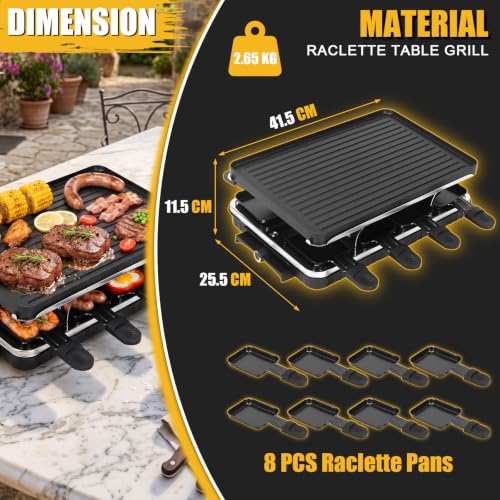 GFTIME Raclette 8 Personen, Raclette Grill Antihaft mit 8 Pfännchen-1300W – Bild 2