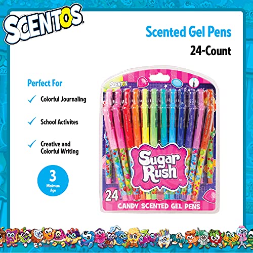 Scentos Scented Gel Pens - 24-Count - Assorted Color Pens For Kids Or Adults In Sugar Rush Candy Scents - Cool Writing & Journaling Gift Idea #TOP4