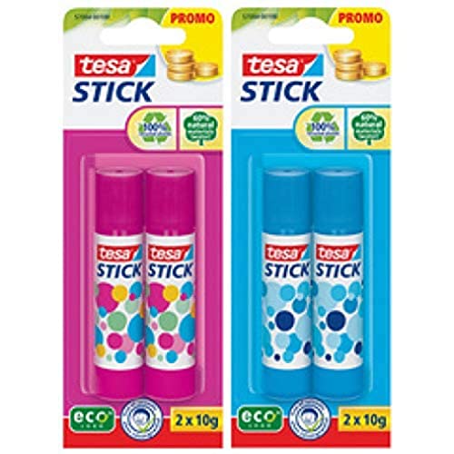 tesa Stick Promo – Klebestift für Papier und Karton – lösemittelfreier und umweltfreundlicher Kleber für Hobby, Schule und Büro, 2x 10g
