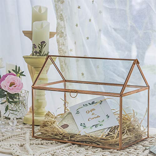 Ncyp Wedding Cards Box For Reception - 10.2X5.9X8.2 Inches - House Shape Decorative Storage Box With Lid - Rose Gold Glass Card Holde For Party, Handmade Terrarium, Christmas Gift (Glass Box Only) #TOP1
