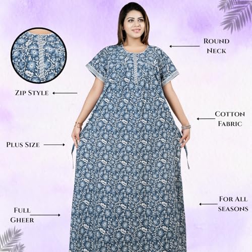 Image of Bejod's Collection Women Pure Cotton Nighty | Full Length Floral Printed Cotton Nighty Maxi | Soft & Breathable Nightwear (L-4XL)