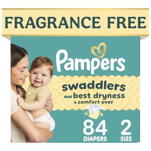Pampers Swaddlers Diapers, Size S2 (10-22 lbs), 84 Count, Absorbent, Keeps Baby Dry and Comfortable, Pediatrician Recommended Skin Safe Disposable Baby Diaper