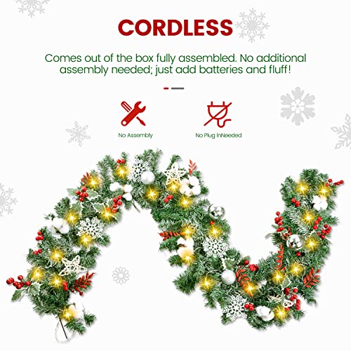 Beinhome Prelit 6 Feet Flocked Christmas Garland With 50 Led Lights And Silver Ball Ornaments For Front Door Fireplace Mantle Window Xmas Decor, Battery Operated #TOP4