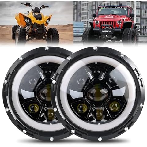 nifeida 7 Inch Round Headlights, 6000K 150W Round Halo Angel Eyes DRL Amber Turn Signal Lights DOT Approved Offroad Light High/Low Sealed Beam Compatible with Wrangler JK TJ LJ Hummber H1 H2 2PCS Cover