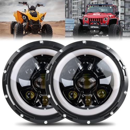 nifeida 7 Inch Round Headlights, 6000K 150W Round Halo Angel Eyes DRL Amber Turn Signal Lights DOT Approved Offroad Light High/Low Sealed Beam Compatible with Wrangler JK TJ LJ Hummber H1 H2 2PCS