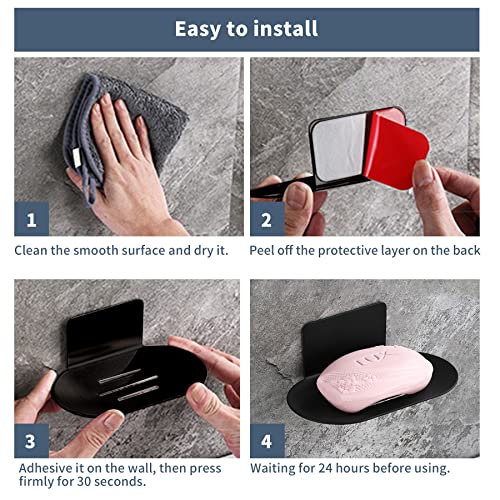 Rise Age Shower Soap Holder, Stainless Steel Self Adhesive Bar Soap Holder For Shower Wall, Bathroom, Kitchen Wall Mounted Soap Dish Black Soap Tray For Bar Soap 2 Pcs #TOP6