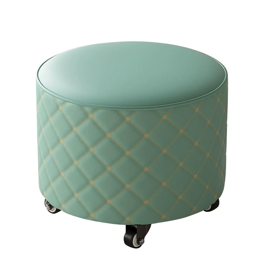 Tabouret roulant vert clair en cuir rembourré avec rangement pour chaussures