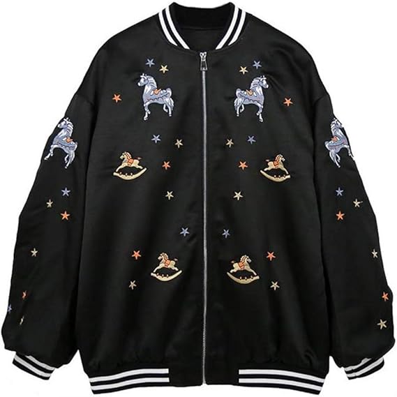 Amazon モリミ スカジャン レディース 刺繍 星柄 ジャケット オシャレ 野球服 ドロップショルダー 袖キャザー ミリタリー コート アウター 可愛いブルゾン カップル Ma 1 きれいめ 大きサイズ 韓国風 コート ジャケット 通販