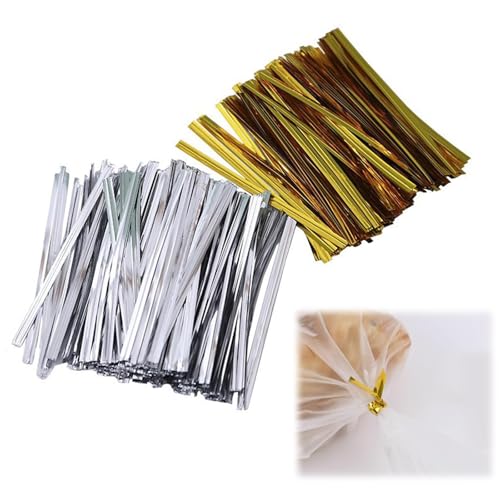 Pevlkawr 1600 Attaches Métalliques Twist Ties pour Sachets À Nouer Dorés Attache Sachet Alimentaire Torsadée Métallique pour Biscuits De Bonbons Pain...