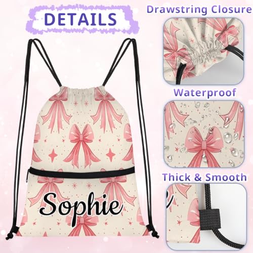 Pink Bow Custom Drawstring Backpack Waterproof Personalized Drawstring Bag for Men Women Gym Beach Travel Sport Sackpack3