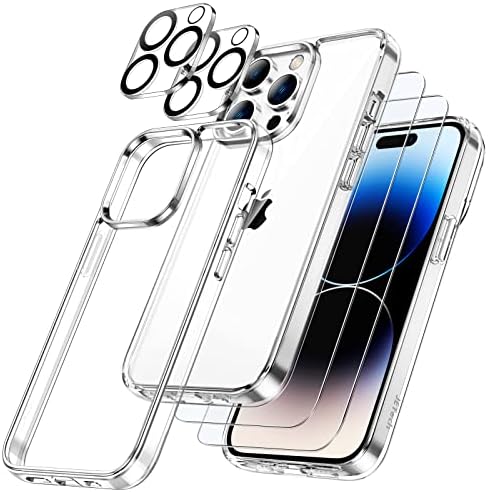 JETech 3 in 1 Case for iPhone 14 Pro Max 6.7-Inch, with 2-Pack Screen Protector and Camera Lens Protector, Non-Yellowing Shockproof Bumper Phone Cover, Full Coverage Tempered Glass Film (Clear)