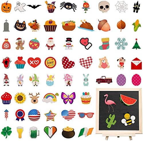 68 Pcs Holiday Seasonal Accessories Icons for Felt Letter Message Board Decorations Cute Symbols Changeable with Adhesive Dots for 4th July Patriotic Independence Day Decor, Board Not Included