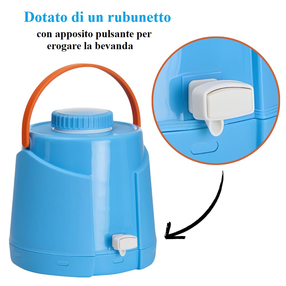 Paluplus Thermos Dispenser Termico Portatile con Rubinetto, Misura 29,3x27x27,5 cm e Capacità 5,6 Litri, Contenitore con Chiusura di Sicurezza e Maniglia, per Bevande Fredde e Calde, Made Italy -659