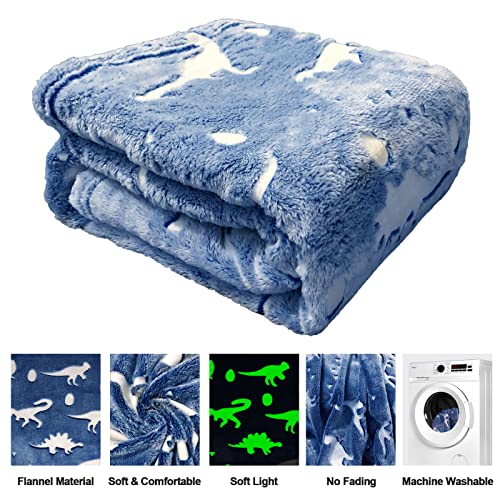 TEHALK Dinosaur Glow in Dark Blanket - Soft Fleece for Boys & Girls - Personalized Baby & Toddler Blanket - 50"x60"
