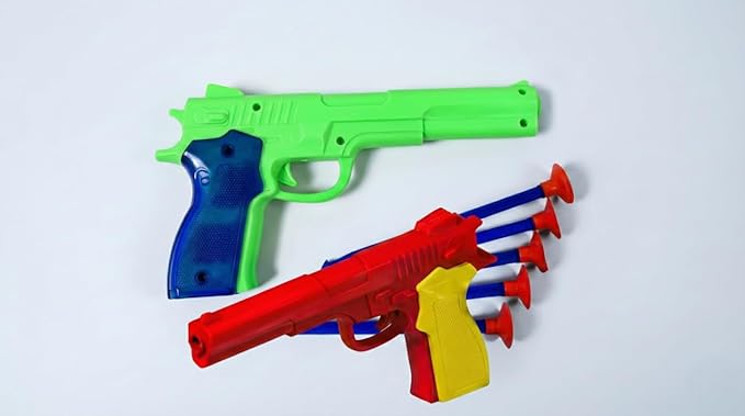 Dart Pistol Toy Gun Set with 6 Suction Darts, Multicolour, Safe Plastic, Pack of 2, for Boys and Girls Shooting Play