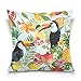 HMZXZ Housse de coussin 40,6 x 40,6 cm - Fruits tropicaux citrons, oiseaux, toucan - Housse de coussin décorative pour canapé, chambre, salon