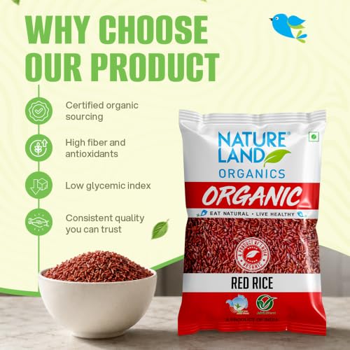 Image of Natureland Organics Red Rice 1 Kg (Total 2 Kg) - Organic Rice